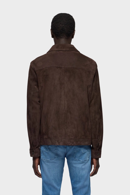7 For All Mankind Espresso Men Modern Trucker Jacket in Suede SKU: 7MQ80F15_3FL Image 04
