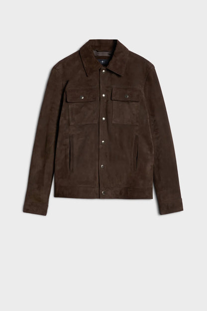 7 For All Mankind Espresso Men Modern Trucker Jacket in Suede SKU: 7MQ80F15_3FL Image 06