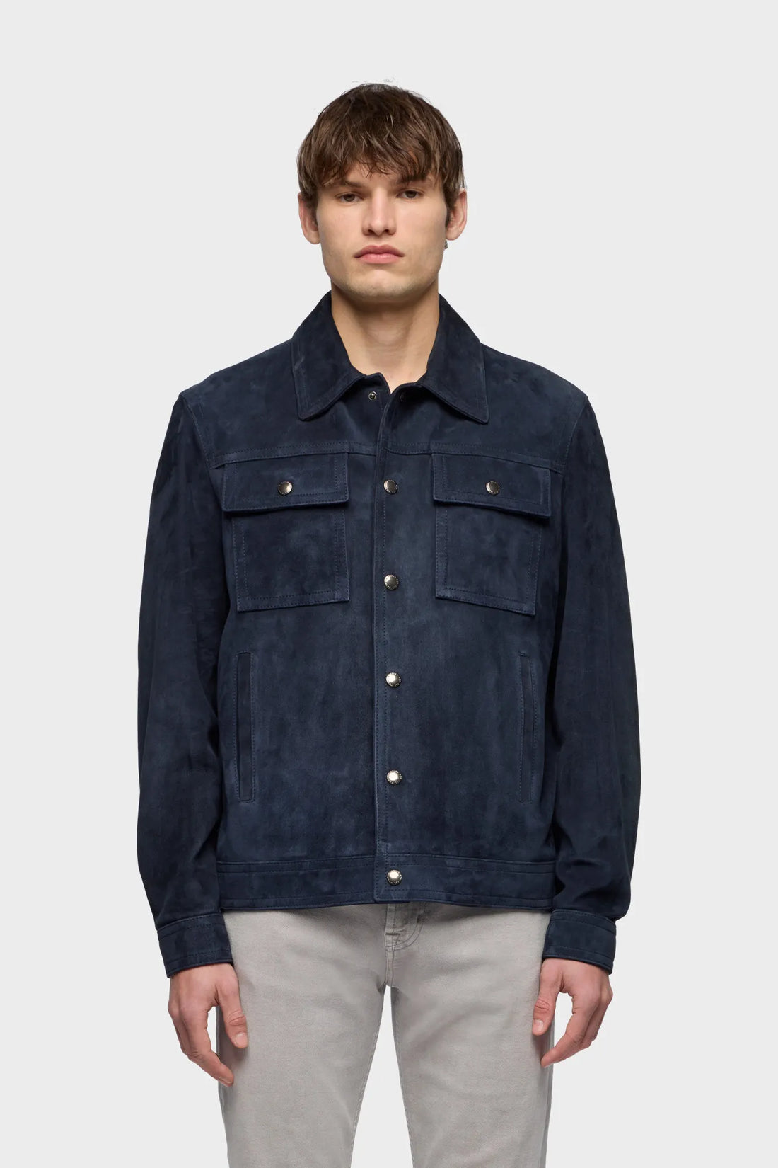 7 For All Mankind Midnight Men Modern Trucker Jacket in Suede SKU: 7MQ80F15_3FM Image 02