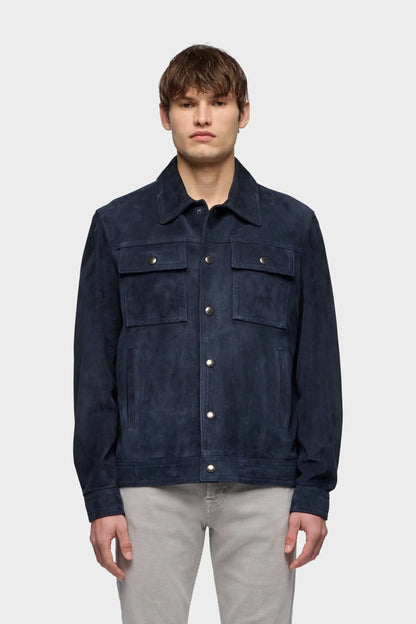 7 For All Mankind Midnight Men Modern Trucker Jacket in Suede SKU: 7MQ80F15_3FM Image 02