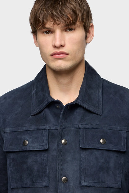 7 For All Mankind Midnight Men Modern Trucker Jacket in Suede SKU: 7MQ80F15_3FM Image 03