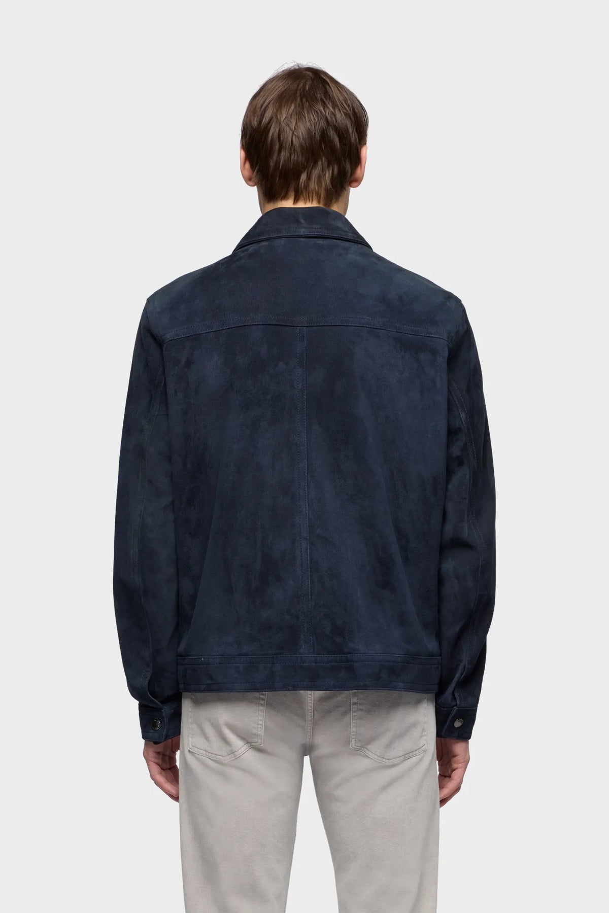 7 For All Mankind Midnight Men Modern Trucker Jacket in Suede SKU: 7MQ80F15_3FM Image 04