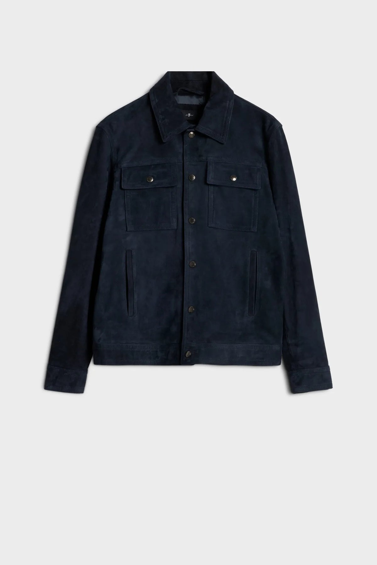7 For All Mankind Midnight Men Modern Trucker Jacket in Suede SKU: 7MQ80F15_3FM Image 06