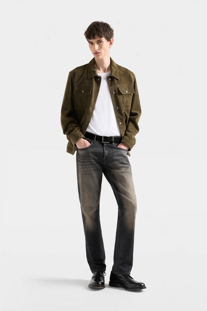 7 For All Mankind Military Men Modern Trucker in Suede SKU: 7MQ80F15_3PN Image 01