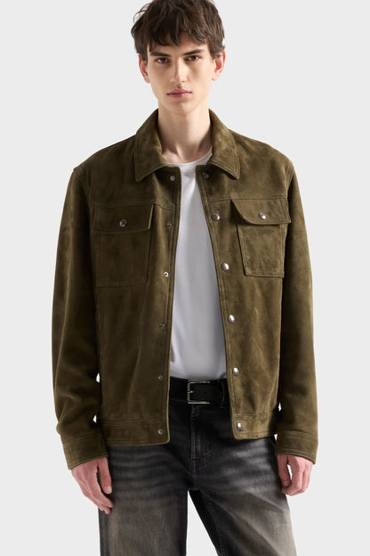 7 For All Mankind Military Men Modern Trucker in Suede SKU: 7MQ80F15_3PN Image 02