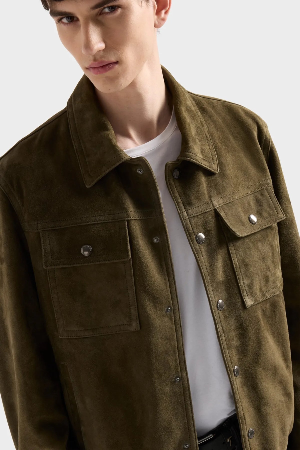 7 For All Mankind Military Men Modern Trucker in Suede SKU: 7MQ80F15_3PN Image 05
