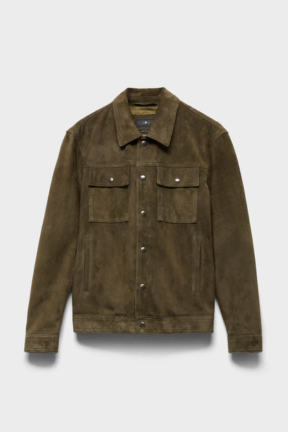 7 For All Mankind Military Men Modern Trucker in Suede SKU: 7MQ80F15_3PN Image 06