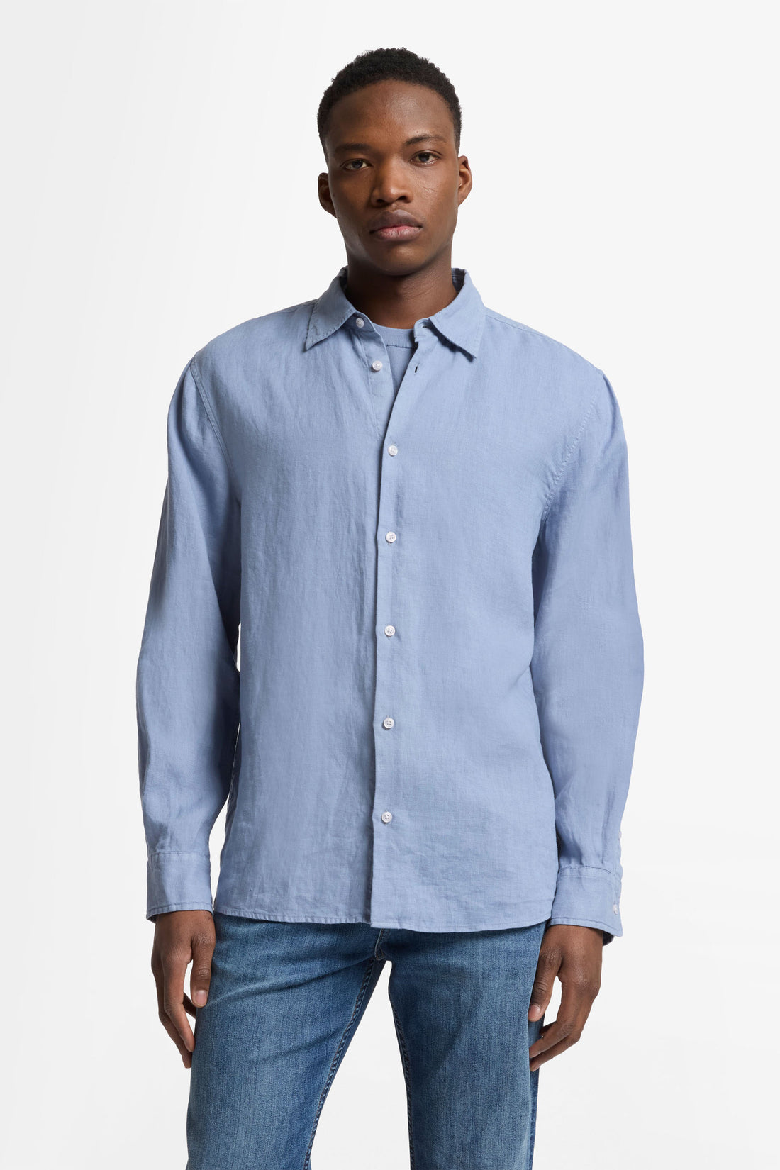 7 For All Mankind_Regular L/S Shirt Linen Slate Blue_7MS07W32-1FG_1FG_01
