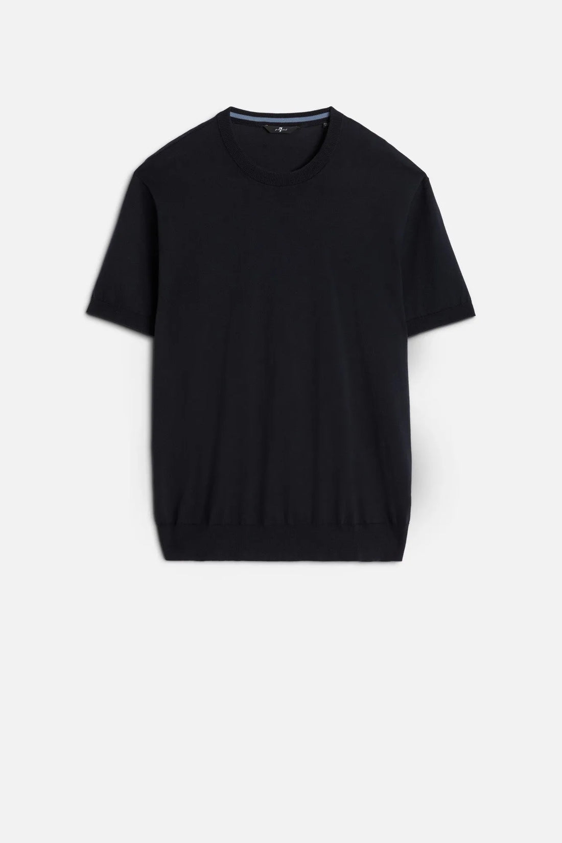 7 For All Mankind Navy Men Short Sleeve Sweater in Cotton SKU: 7MT02K22_DNV Image 01
