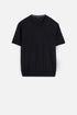 7 For All Mankind Navy Men Short Sleeve Sweater in Cotton SKU: 7MT02K22_DNV Image 01