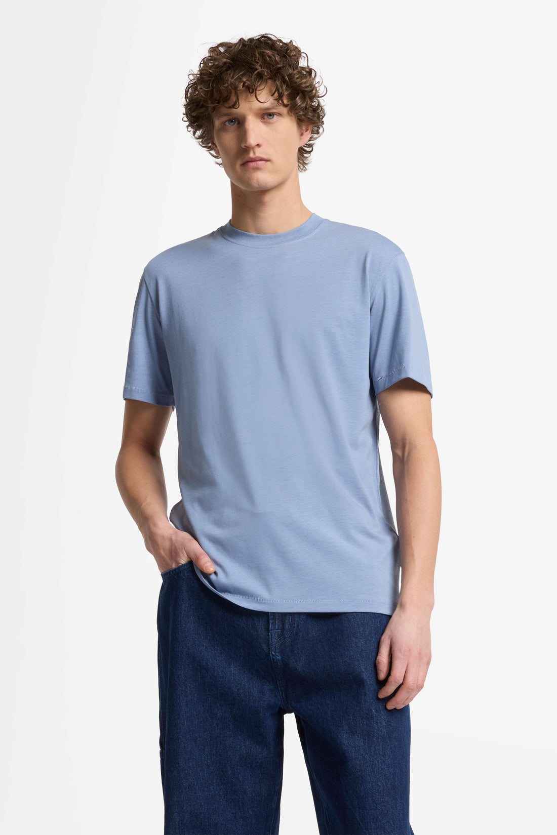 7 For All Mankind_Crewneck S/S Tee Cotton Lyocell Slate Blue_7MT04J09-BET_BET_01