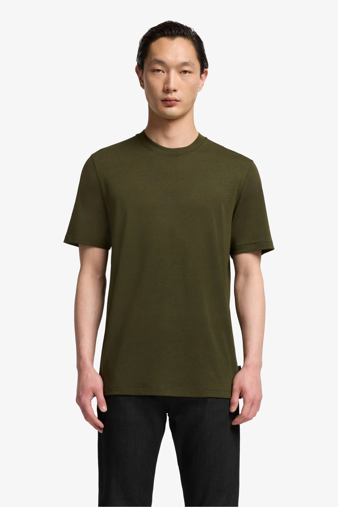 7 For All Mankind_Dark Green_Short Sleeve Crewneck Tee in Cotton Lyocell_7MT04J09_21J_01
