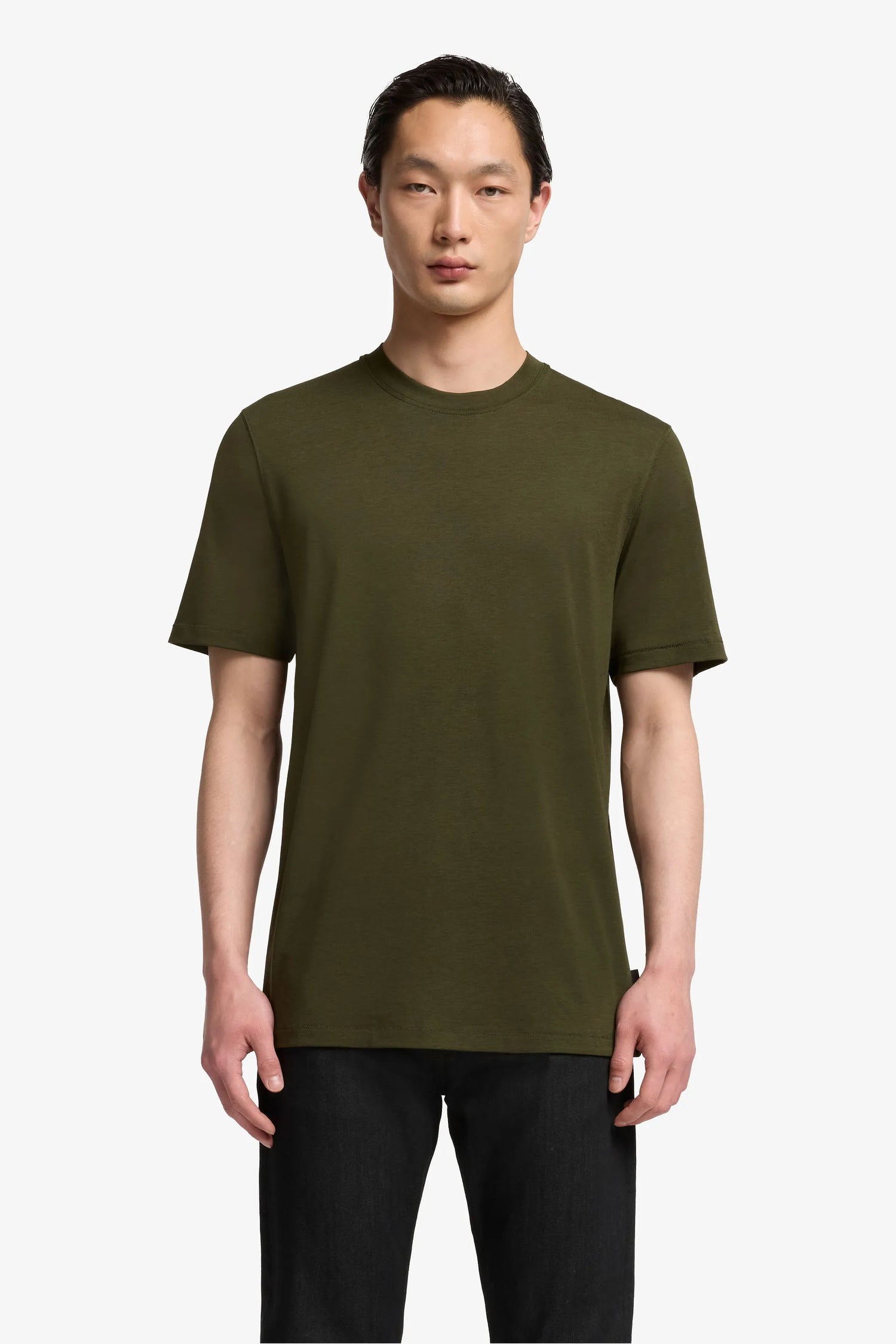 7 For All Mankind_Dark Green_Short Sleeve Crewneck Tee in Cotton Lyocell_7MT04J09_21J_01