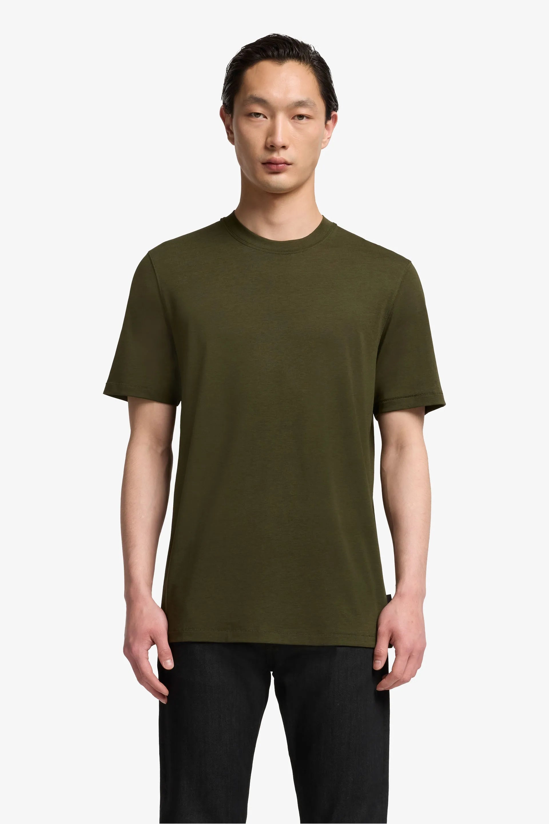 7 For All Mankind_Dark Green_Short Sleeve Crewneck Tee in Cotton Lyocell_7MT04J09_21J_01