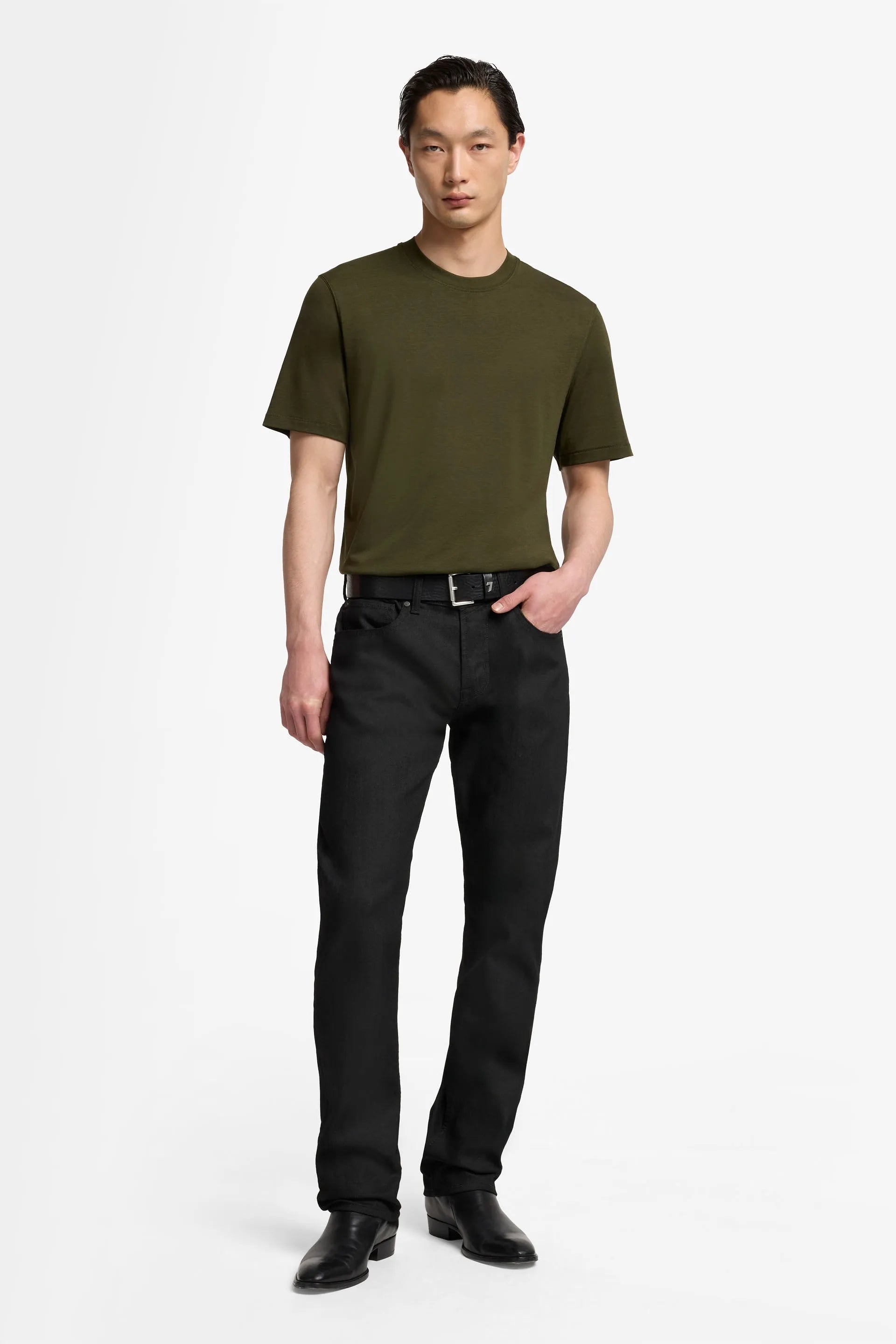 7 For All Mankind_Dark Green_Short Sleeve Crewneck Tee in Cotton Lyocell_7MT04J09_21J_02