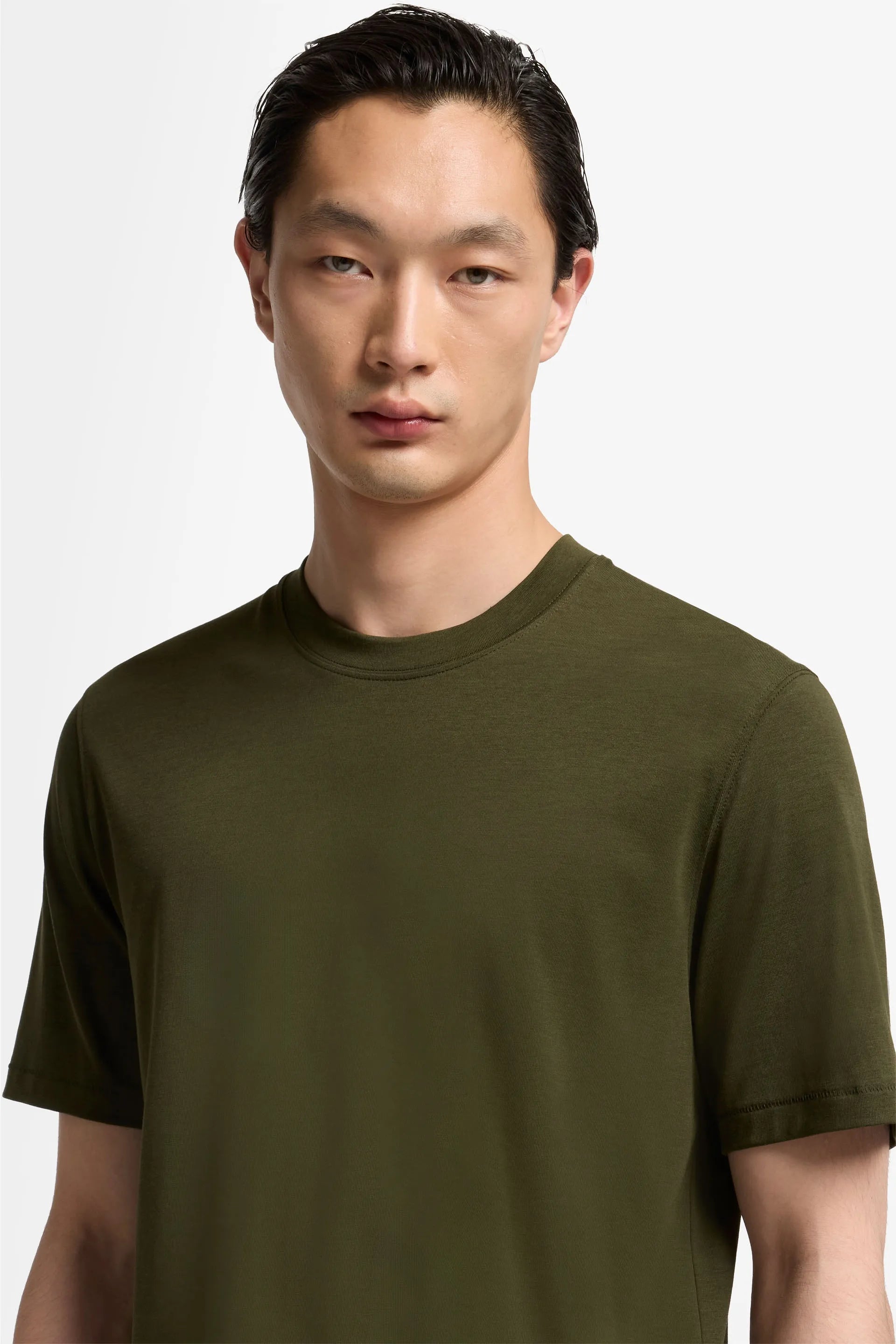 7 For All Mankind_Dark Green_Short Sleeve Crewneck Tee in Cotton Lyocell_7MT04J09_21J_03
