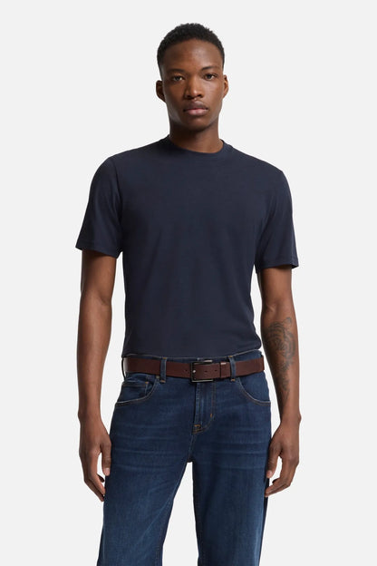 7 For All Mankind Navy Men Crewneck Tee in Lyocell SKU: 7MT04J09_NVY Image 03