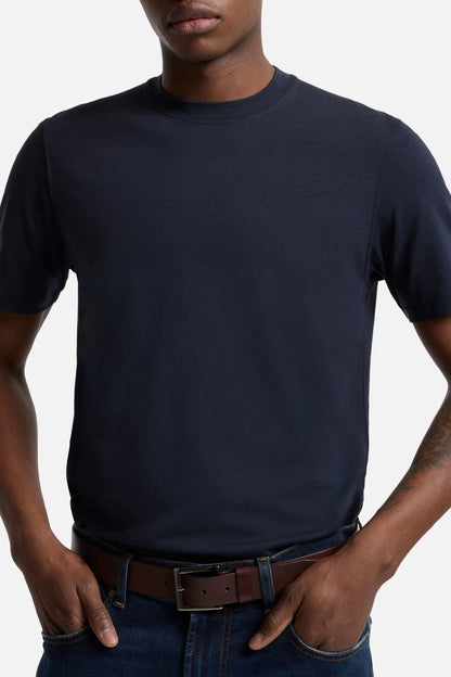 7 For All Mankind Navy Men Crewneck Tee in Lyocell SKU: 7MT04J09_NVY Image 04