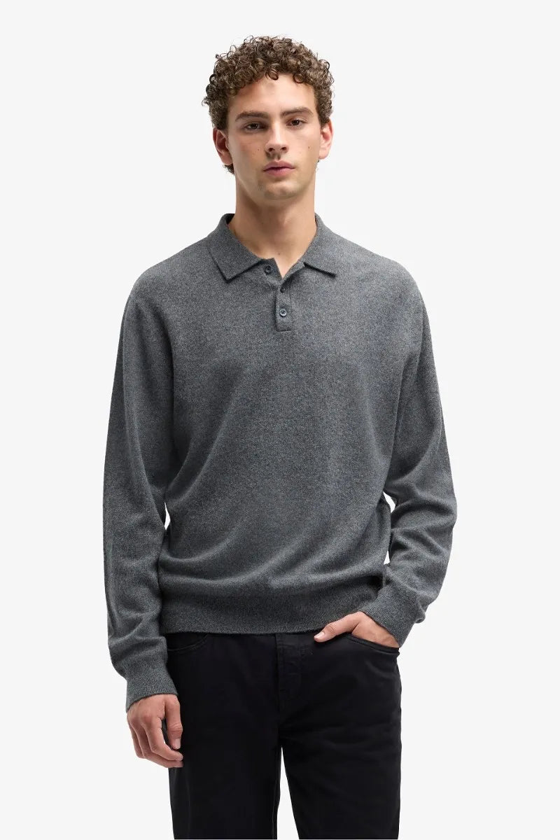 7 For All Mankind_Grey_Long Sleeve Polo Sweater in Cashmere_7MU50F16_1PG_01