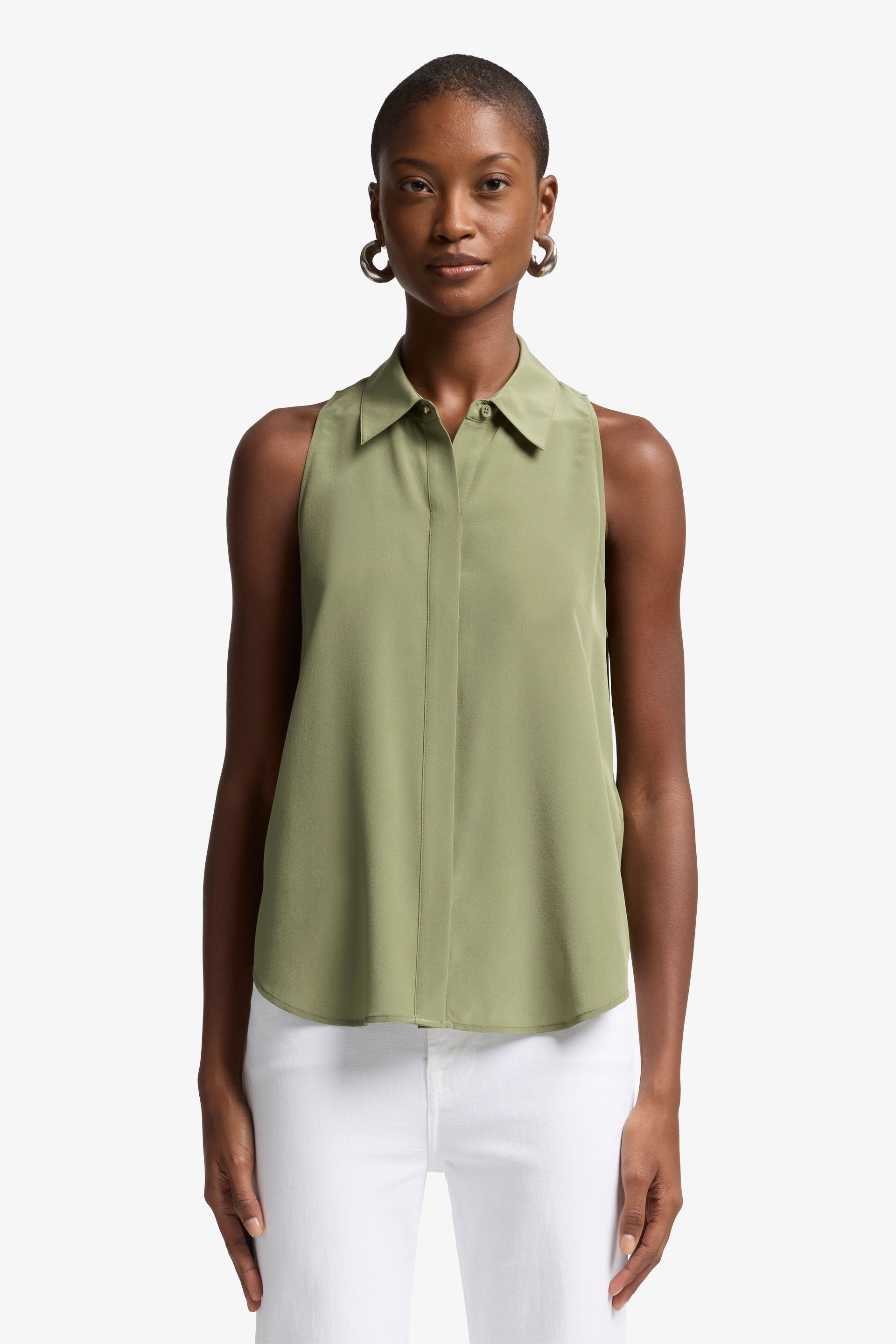 7 For All Mankind_SL Button Down Silk Army_7N501480-ARM_ARM_01