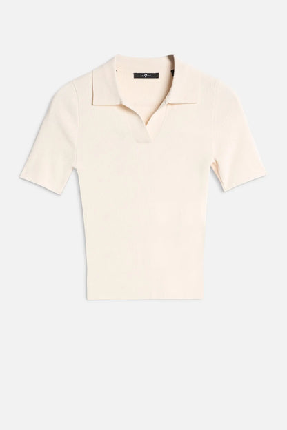 7 For All Mankind Glaze Women Short Sleeve Polo Sweater SKU: 7N9F0G70_3G2 Image 01