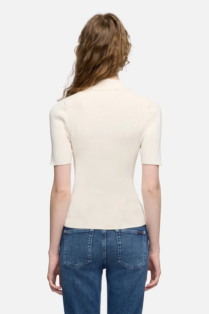 7 For All Mankind Glaze Women Short Sleeve Polo Sweater SKU: 7N9F0G70_3G2 Image 05