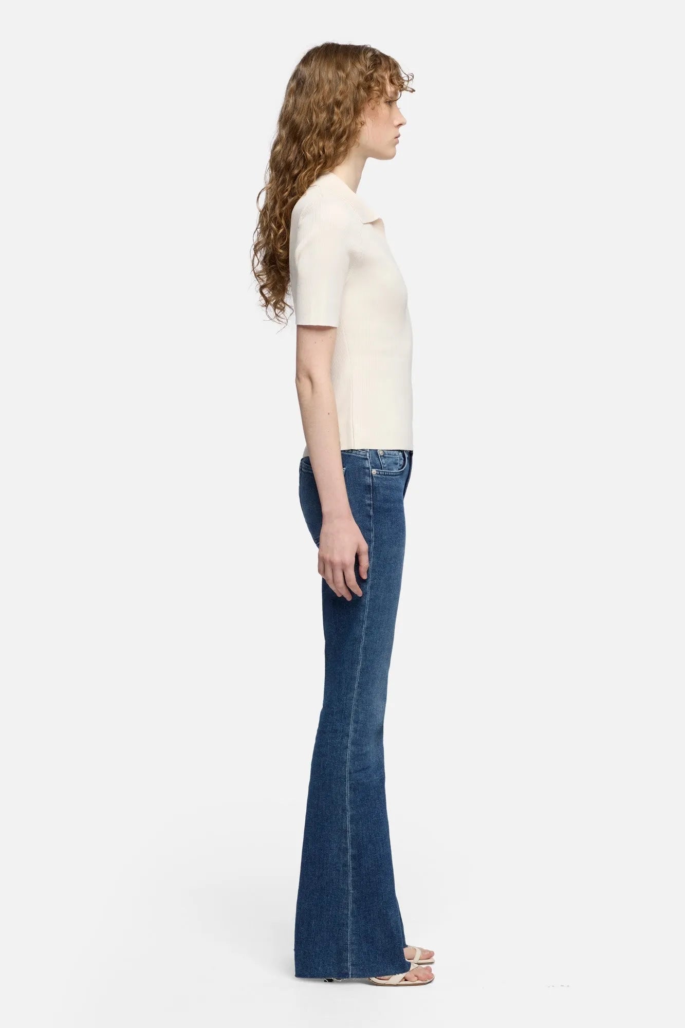 7 For All Mankind Glaze Women Short Sleeve Polo Sweater SKU: 7N9F0G70_3G2 Image 06