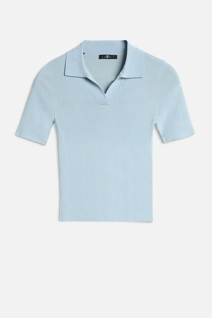 7 For All Mankind Sky Blue Women Short Sleeve Polo Sweater SKU: 7N9F0G70_3G4 Image 01