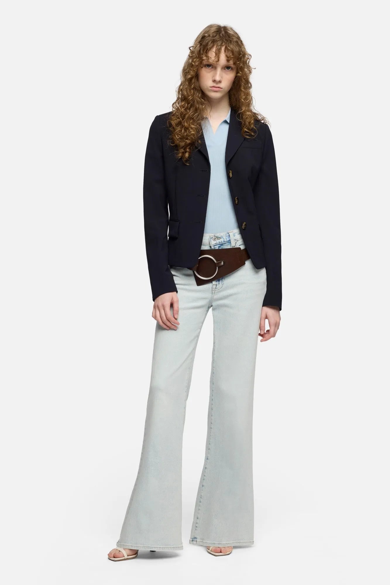 7 For All Mankind Sky Blue Women Short Sleeve Polo Sweater SKU: 7N9F0G70_3G4 Image 02