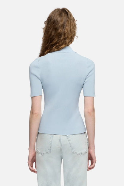 7 For All Mankind Sky Blue Women Short Sleeve Polo Sweater SKU: 7N9F0G70_3G4 Image 05