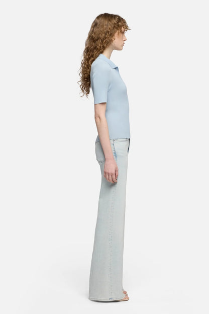 7 For All Mankind Sky Blue Women Short Sleeve Polo Sweater SKU: 7N9F0G70_3G4 Image 06