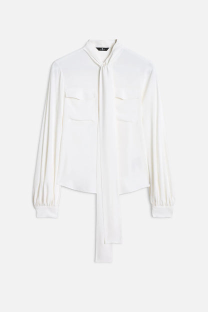 7 For All Mankind Optical White Women Balloon Sleeve Blouse in Silk SKU: 7N9H0G79_3HB Image 01
