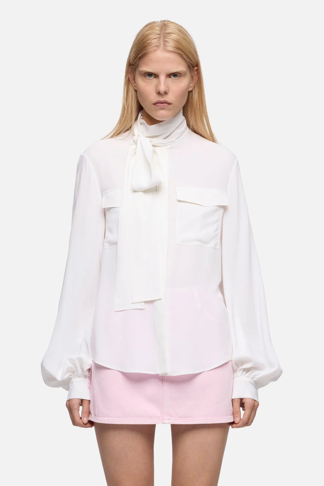 7 For All Mankind Optical White Women Balloon Sleeve Blouse in Silk SKU: 7N9H0G79_3HB Image 03
