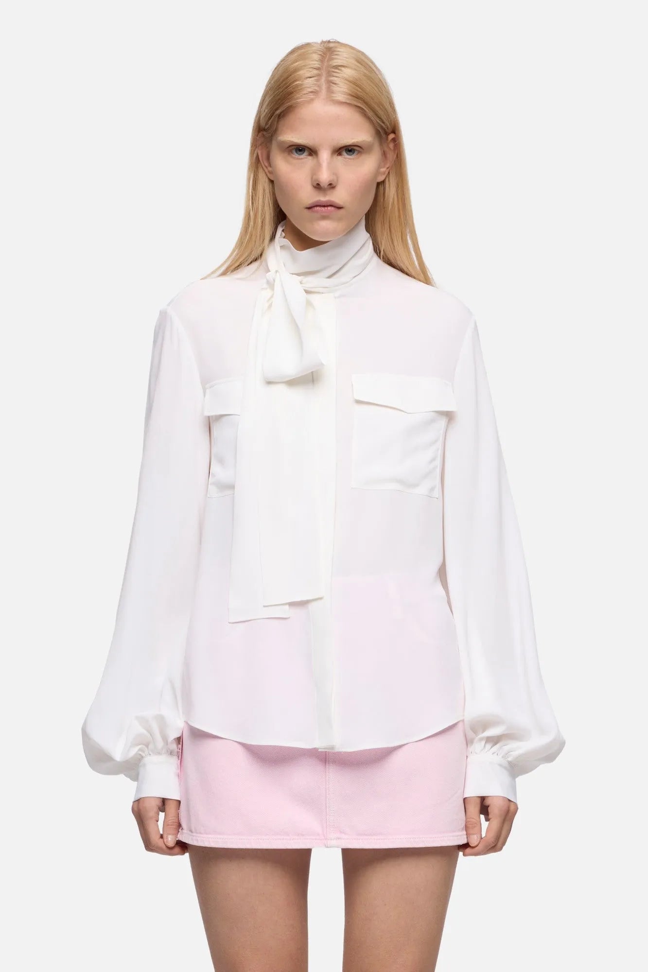7 For All Mankind Optical White Women Balloon Sleeve Blouse in Silk SKU: 7N9H0G79_3HB Image 03