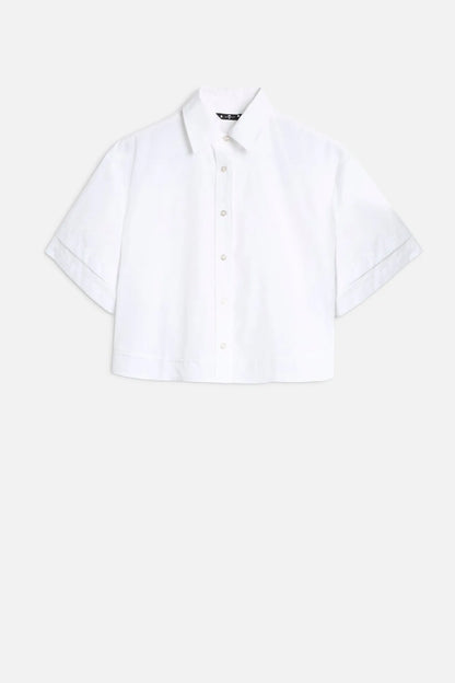 7 For All Mankind Optical White Women Double Short Sleeve Shirt in Poplin SKU: 7N9K0G75_3HF Image 01