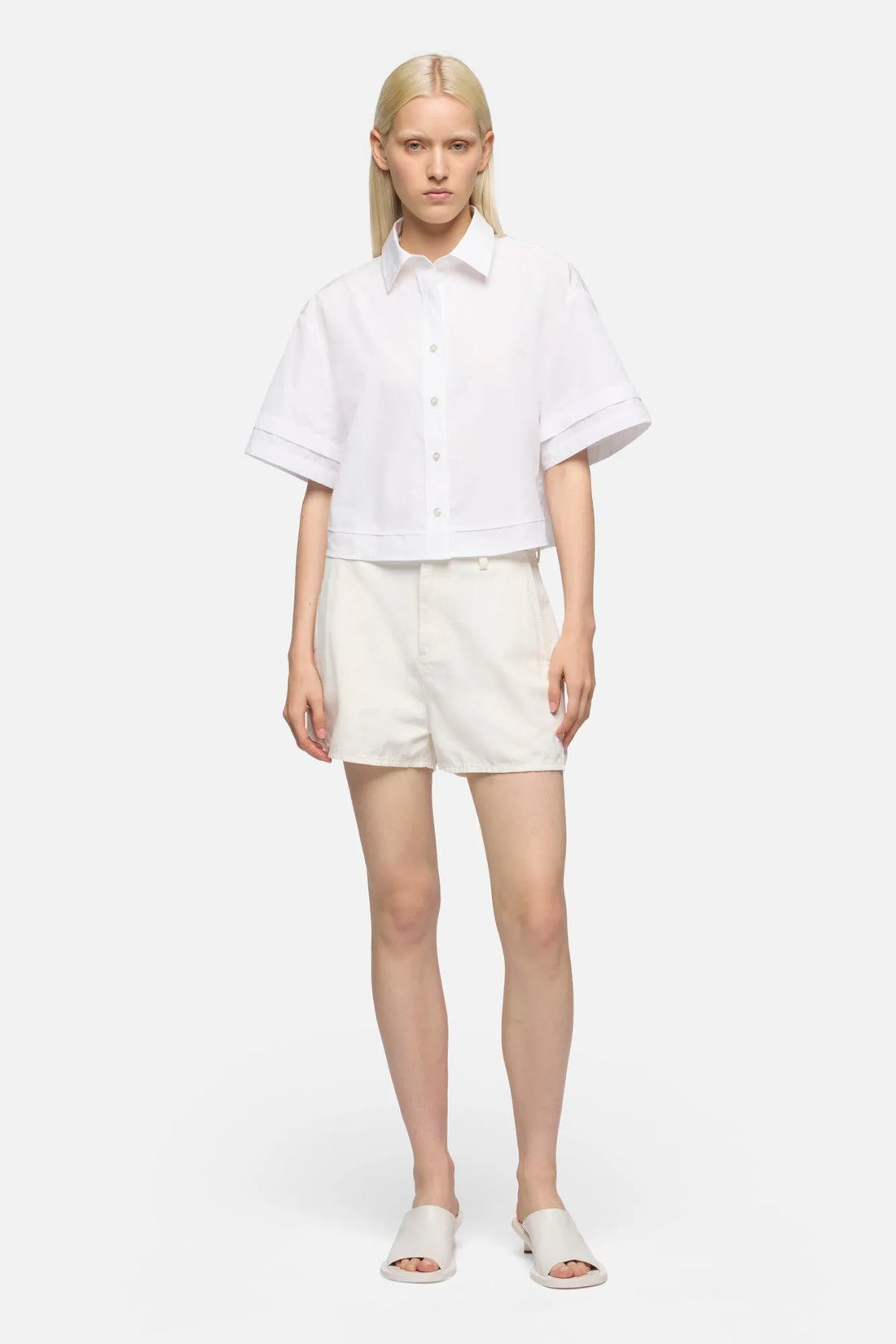 7 For All Mankind White Women Double Short Sleeve Shirt in Poplin SKU: 7N9K0G75_3HF Image 02