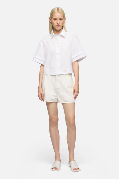 7 For All Mankind White Women Double Short Sleeve Shirt in Poplin SKU: 7N9K0G75_3HF Image 02