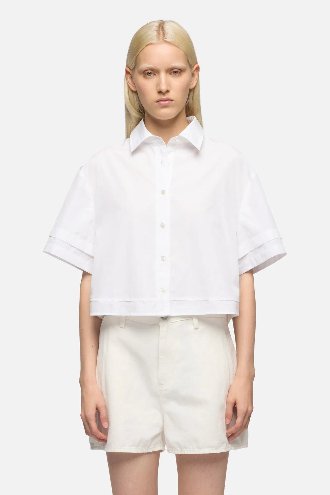 7 For All Mankind White Women Double Short Sleeve Shirt in Poplin SKU: 7N9K0G75_3HF Image 03