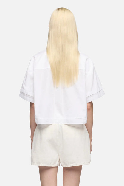 7 For All Mankind Optical White Women Double Short Sleeve Shirt in Poplin SKU: 7N9K0G75_3HF Image 05