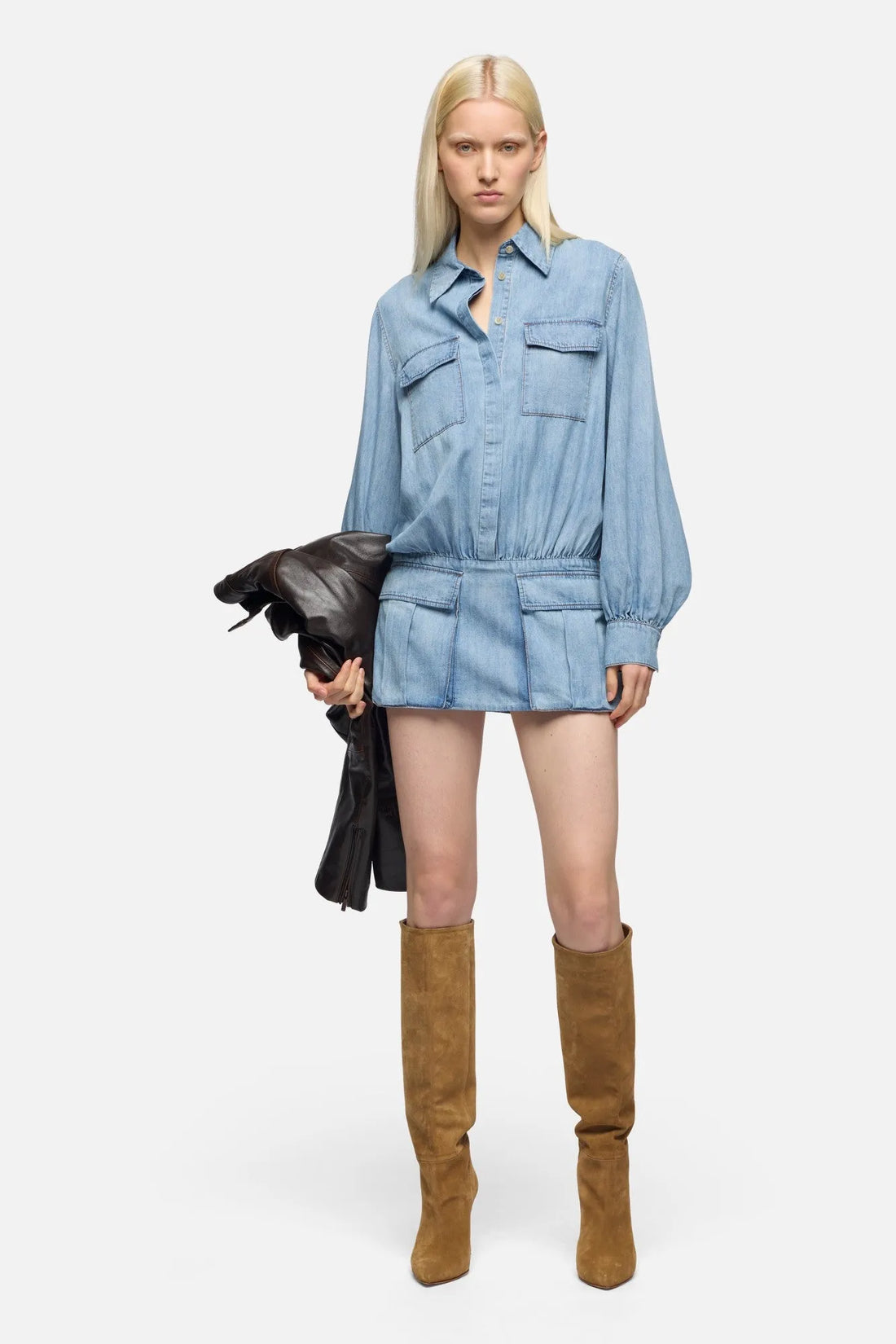7 For All Mankind Loft Women Utility Mini Dress in Chambray SKU: 7N9T0G51_3I2 Image 02