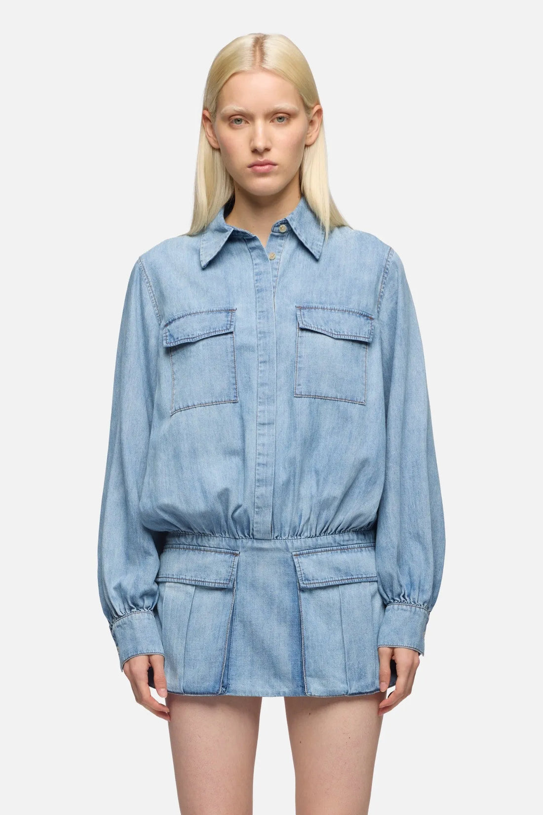 7 For All Mankind Loft Women Utility Mini Dress in Chambray SKU: 7N9T0G51_3I2 Image 03