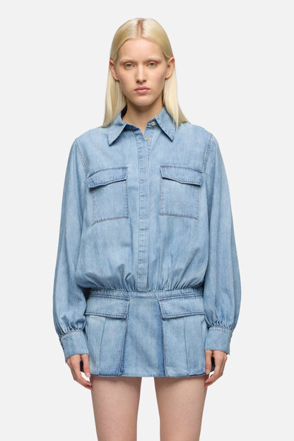 7 For All Mankind Loft Women Utility Mini Dress in Chambray SKU: 7N9T0G51_3I2 Image 03