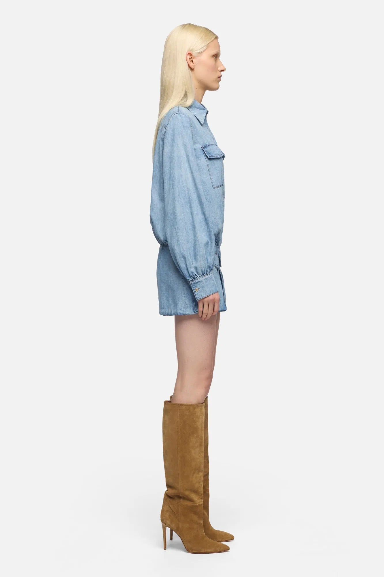 7 For All Mankind Loft Women Utility Mini Dress in Chambray SKU: 7N9T0G51_3I2 Image 06