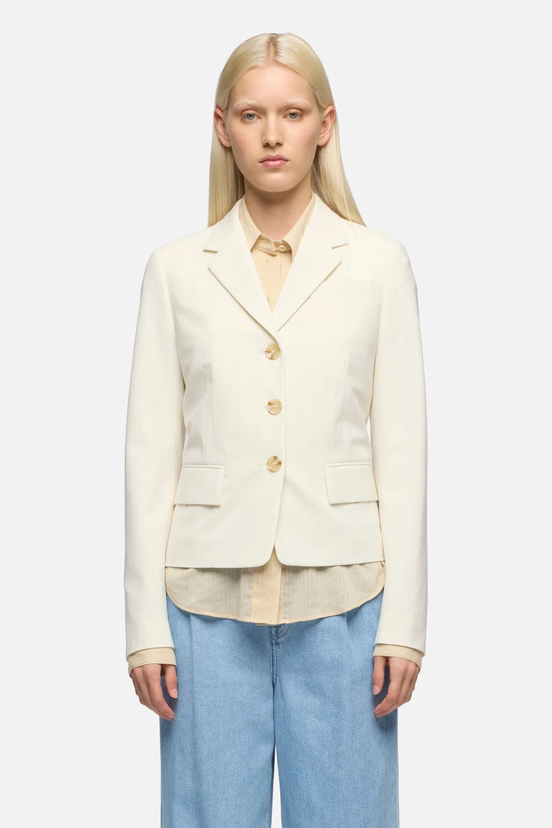 7 For All Mankind White Women Fitted Blazer in Wool Blend SKU: 7NAC0G64_3FU Image 03