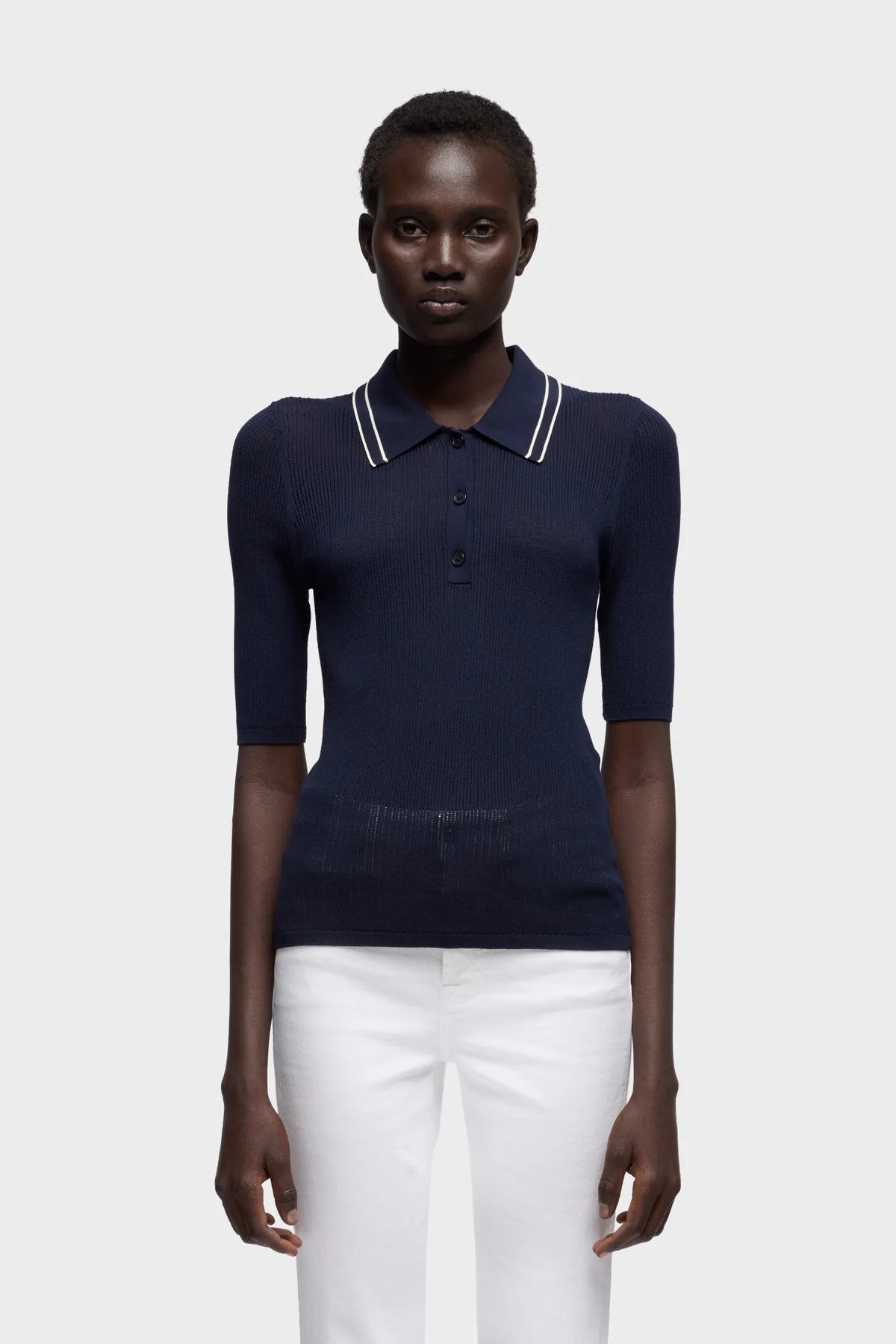 7 For All Mankind Navy Women Piped Collar Polo SKU: 7NAX0H03_25O Image 02