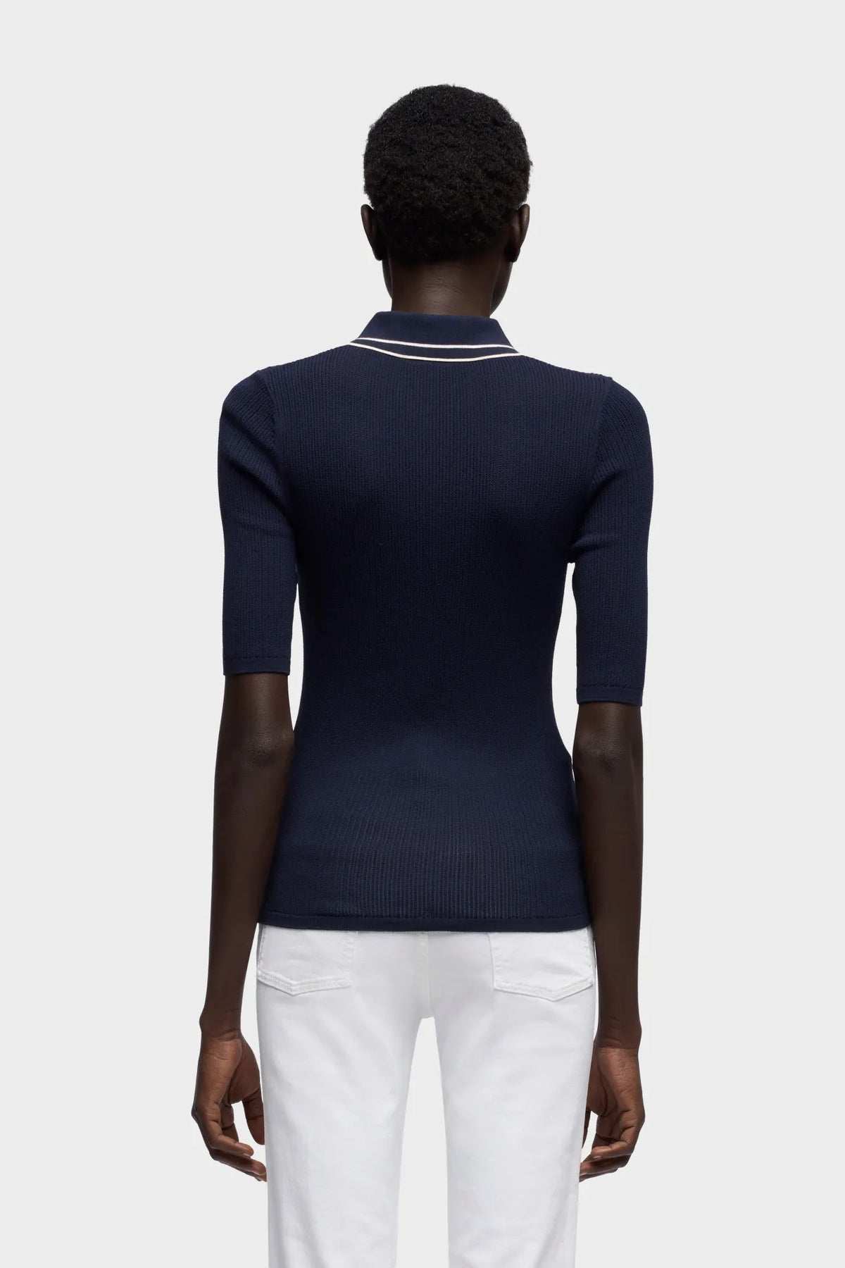 7 For All Mankind Navy Women Piped Collar Polo SKU: 7NAX0H03_25O Image 04