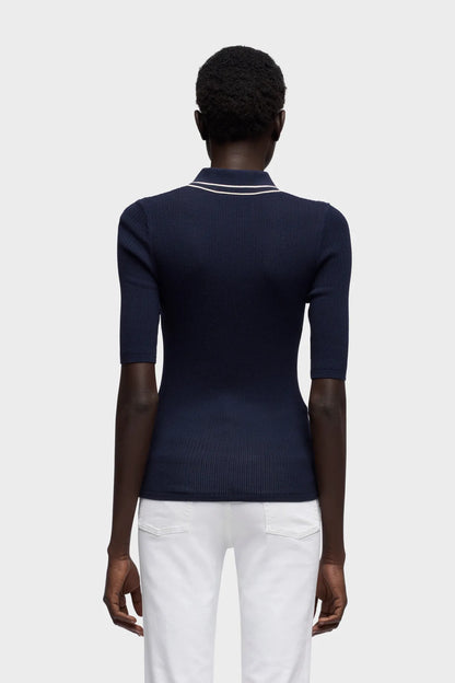 7 For All Mankind Navy Women Piped Collar Polo SKU: 7NAX0H03_25O Image 04