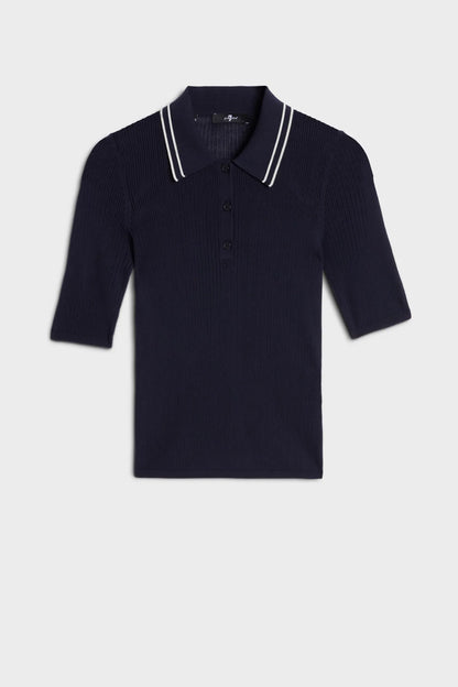 7 For All Mankind Navy Women Piped Collar Polo SKU: 7NAX0H03_25O Image 06