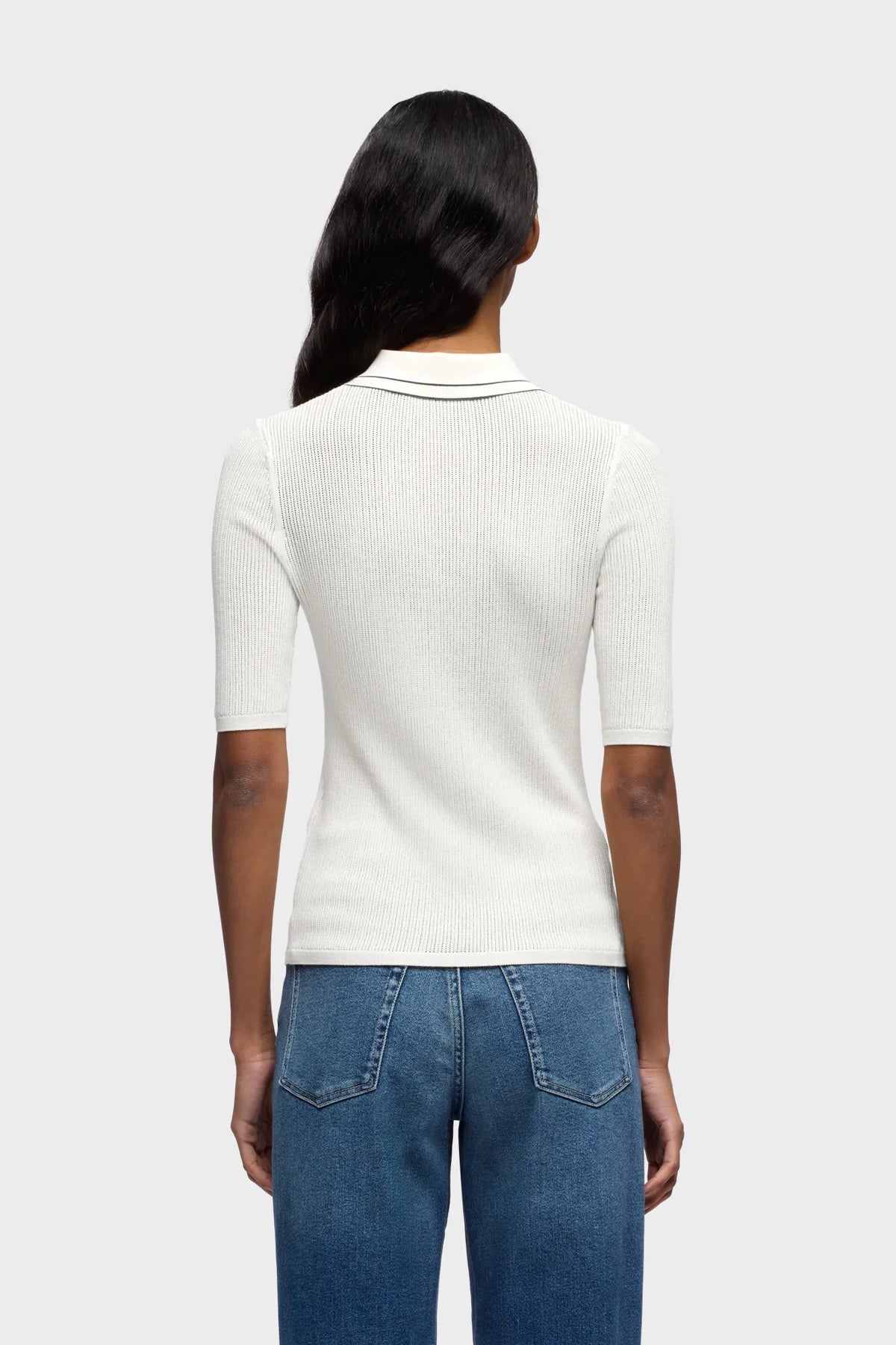 7 For All Mankind White Women Piped Collar Polo SKU: 7NAX0H03_3JC Image 04
