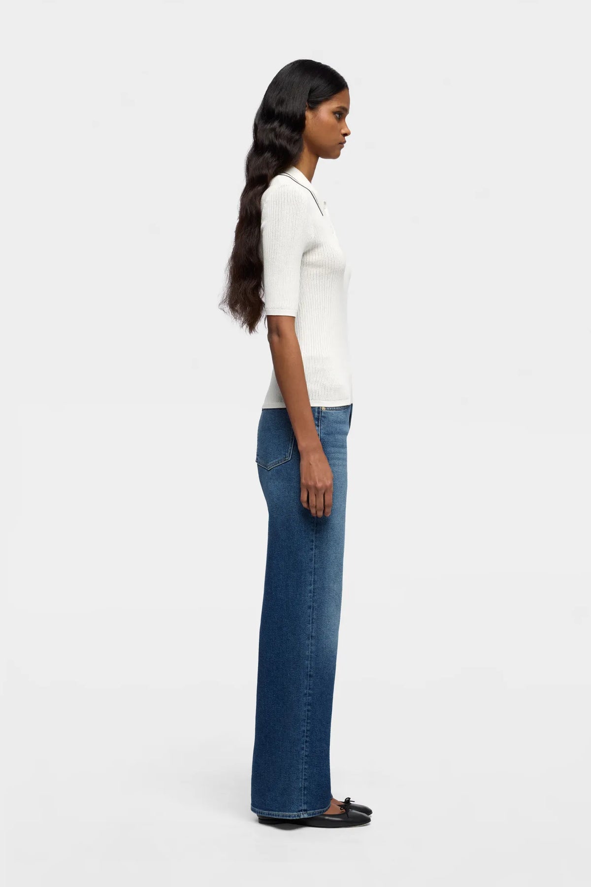 7 For All Mankind White Women Piped Collar Polo SKU: 7NAX0H03_3JC Image 05
